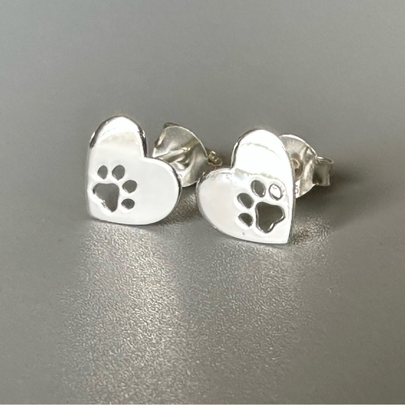COPY - Sterling Silver Heart And Paw Print Simple Stud Earrings - Picture 3 of 7